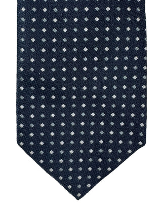 Brunello Cucinelli Dark Blue and Silver Mini Square Pattern Men's Tie