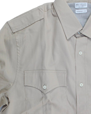 Brunello Cucinelli New Men’s Beige Casual Double Pocket Shirt