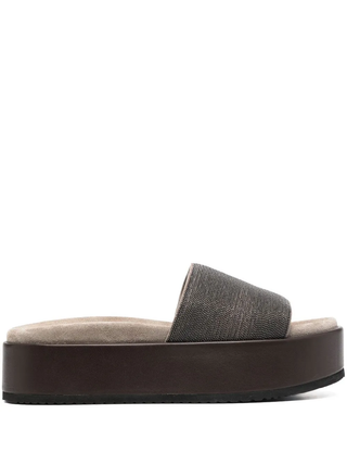 Brunello Cucinelli Women's Open Toe Slides In Dark Brown