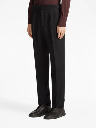 Zegna Mens Black Cotton & Wool Trousers