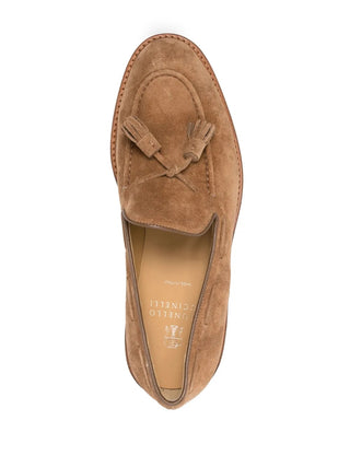 Brunello Cucinelli Mens Suede Tassle Moccasins in Light Brown