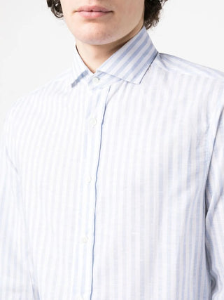Brunello Cucinelli Mens White & Light Blue Slim Fit Shirt