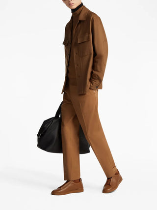 Zegna Cotton-Blend Tailored Trousers with Button Cuffs