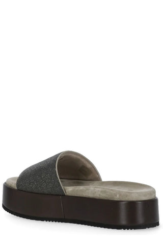 Brunello Cucinelli Women's Open Toe Slides In Dark Brown