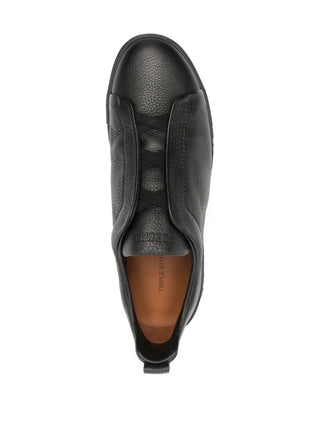 Zegna Mens Black Deerskin Triple Stitch Sneakers