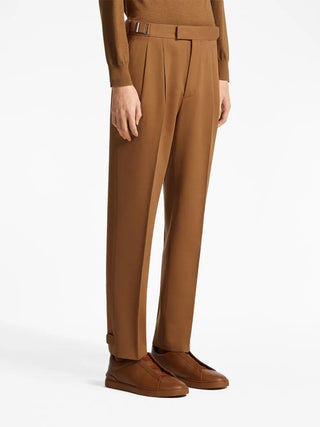 Zegna Cotton-Blend Tailored Trousers with Button Cuffs