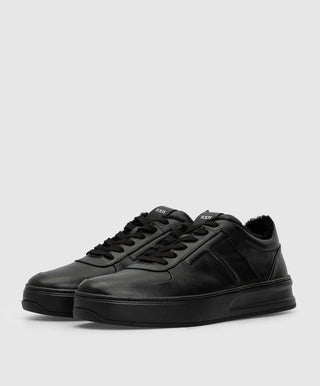 TODS MENS Black leather sneakers with fur