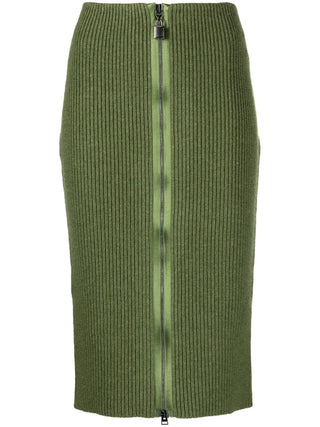 Tom Ford Womens Green Ribbed Wool Zip-Up Skirt
