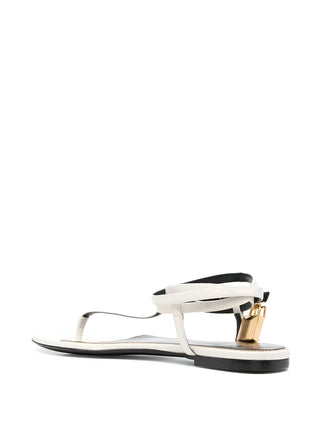 Tom Ford Leather Padlock Ankle Strap Thong Sandals White