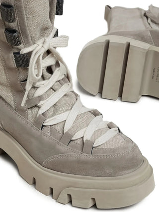 Brunello Cucinelli Women's Suede Grey Lace Up Boots
