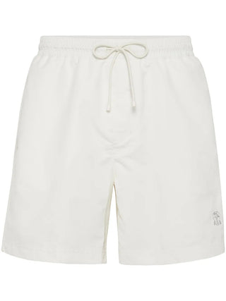 Brunello Cucinelli Mens White Logo-Embroidered Swim Shorts
