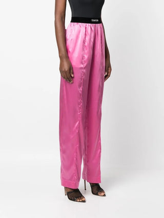 Tom Ford Womens Straight Leg Silk Trousers In Pink