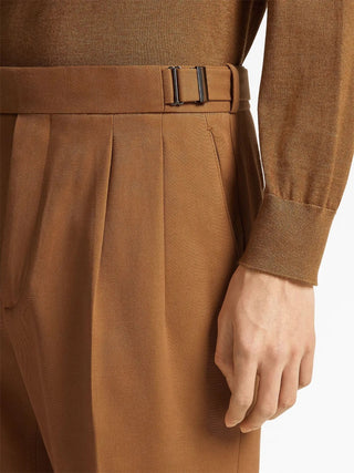 Zegna Cotton-Blend Tailored Trousers with Button Cuffs
