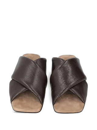 Brunello Cucinelli Dark Brown Leather Women's Slipper Sandals