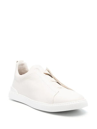 Zegna Mens Triple Stitch Full-Grain Leather Slip-On Sneakers In Beige