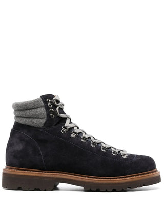 Brunello Cucinelli New Mens Suede Ankle Hiking Boots in Dark Blue