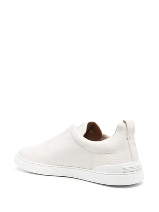 Zegna Mens Triple Stitch Full-Grain Leather Slip-On Sneakers In Beige