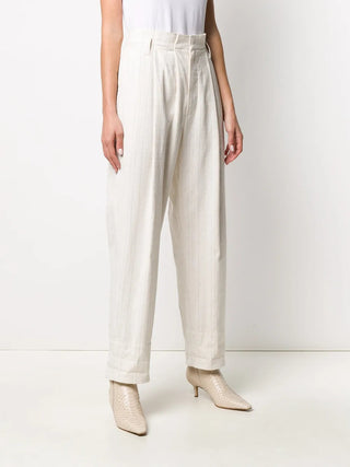 Brunello Cucinelli Womens Natural Pleated Striped Beach Pants