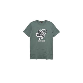 Roberto Cavalli Military Green Graphic T-Shirt