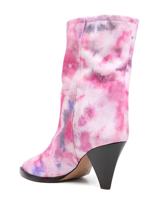 ISABEL MARANT Tie-Dye Canvas Western Ankle Boots
