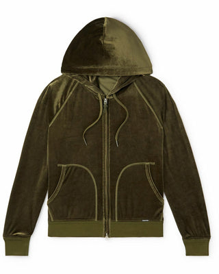 Tom Ford Velvet Zip up Hoodie In Green