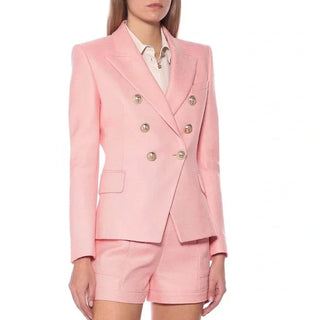 Balmain Womens Barbie Pink Double Breasted Blazer w Gold Buttons