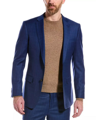 Cavalli Class by Roberto Cavalli Mens Blue Plaid Slim Fit Wool Suit