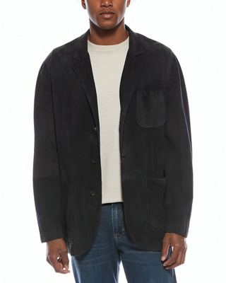 Brunello Cucinelli Men’s 100% Calfskin Leather Navy Jacket