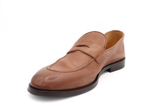 Brunello Cucinelli New Men's Leather Penny Loafers In Cognac