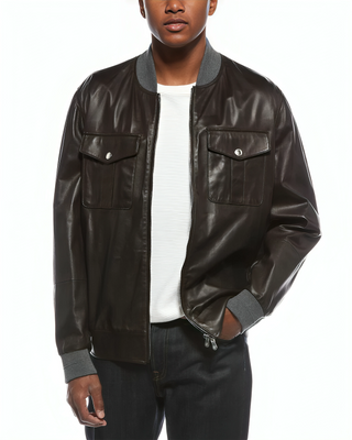 Brunello Cucinelli Mens Flap-Pocket Leather Jacket