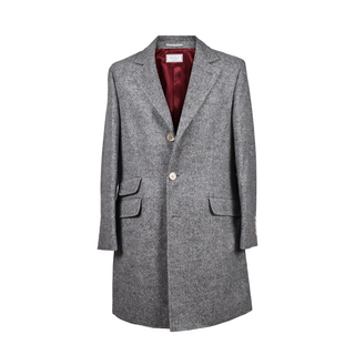 Brunello Cucinelli Mens Wool Blend Grey Classic Herringbone Long Coat