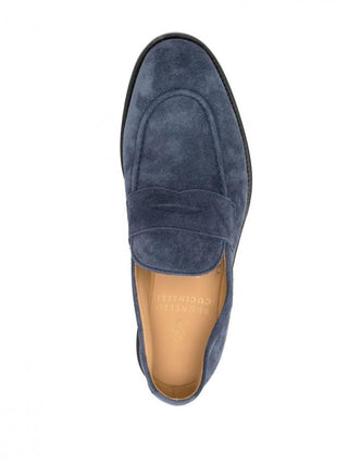 Brunello Cucinelli Men's Suede Penny Loafers In Blue