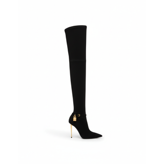 Tom Ford Stretch Suede Over-the-Knee Boots with Padlock