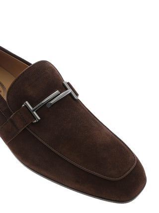 Tod’s Men's New Double T Logo Brown Suede Loafer Shoe