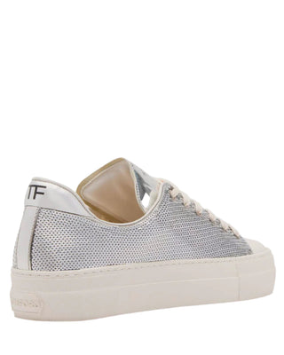 Tom Ford Womens Grace Sequin Embroidery Silver Low Top Sneakers