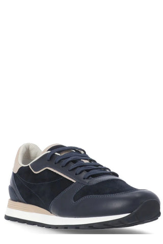 Brunello Cucinelli New Navy Blue Men’s Lace-Up Leather Sneakers