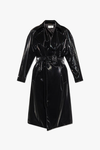 Saint Laurent Womens Vinyl Trench Coat In Black